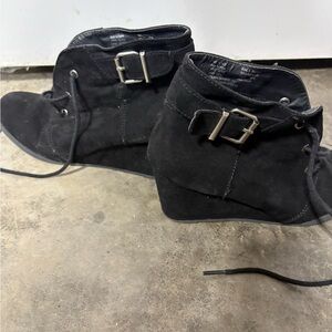 Kohl's Black Suede Wedge Ankle Booties with Buckle